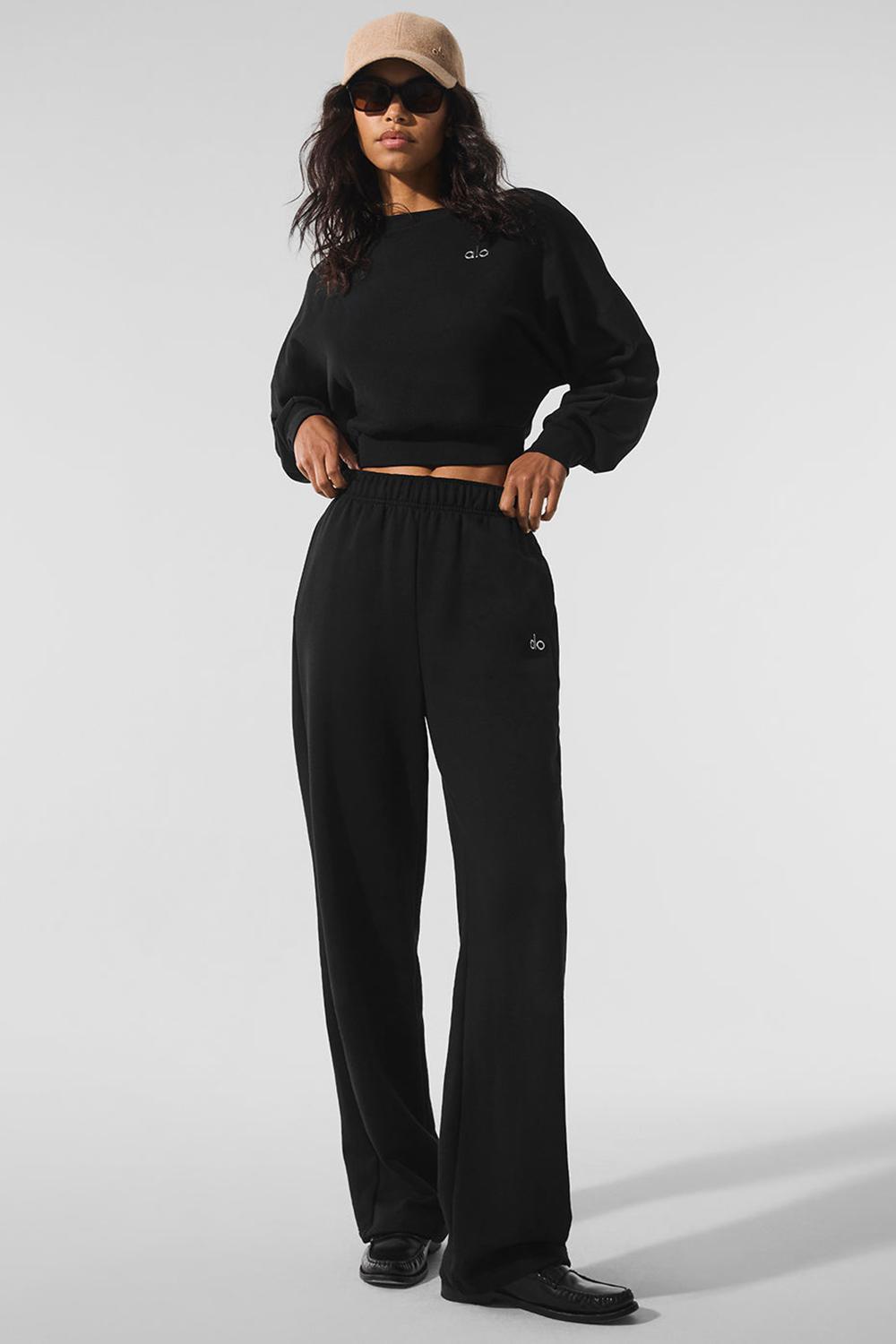Black Women Alo Yoga Accolade Crewneck Cropped Tops | Australia  97362-DJXW