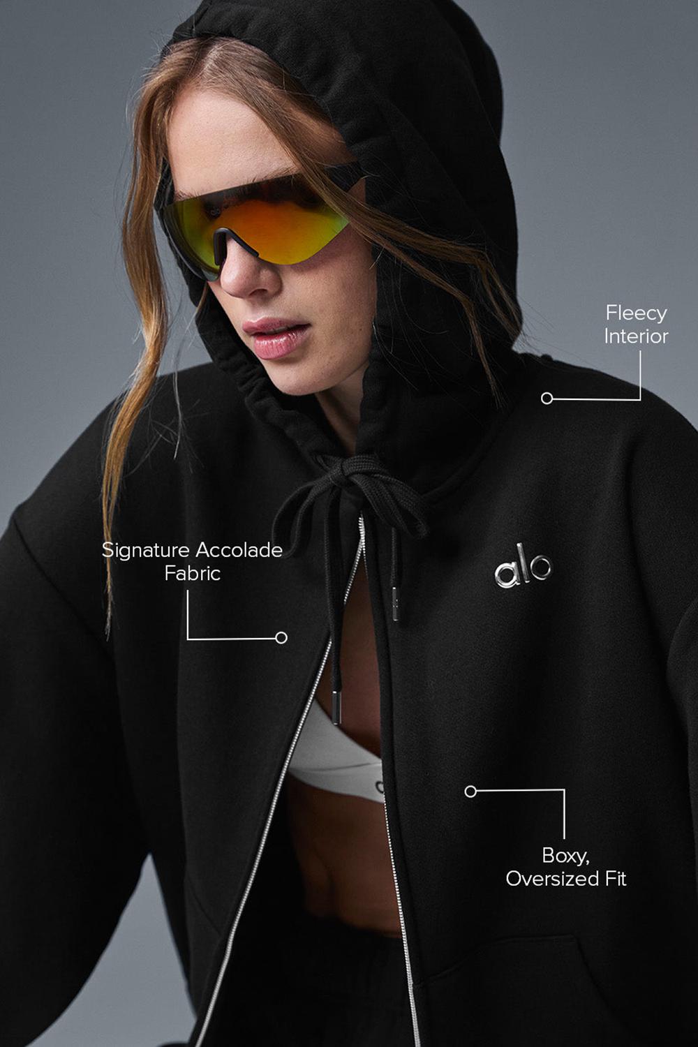 Black Women Alo Yoga Accolade Full Zip Hoodie | Australia  45692-LMZT