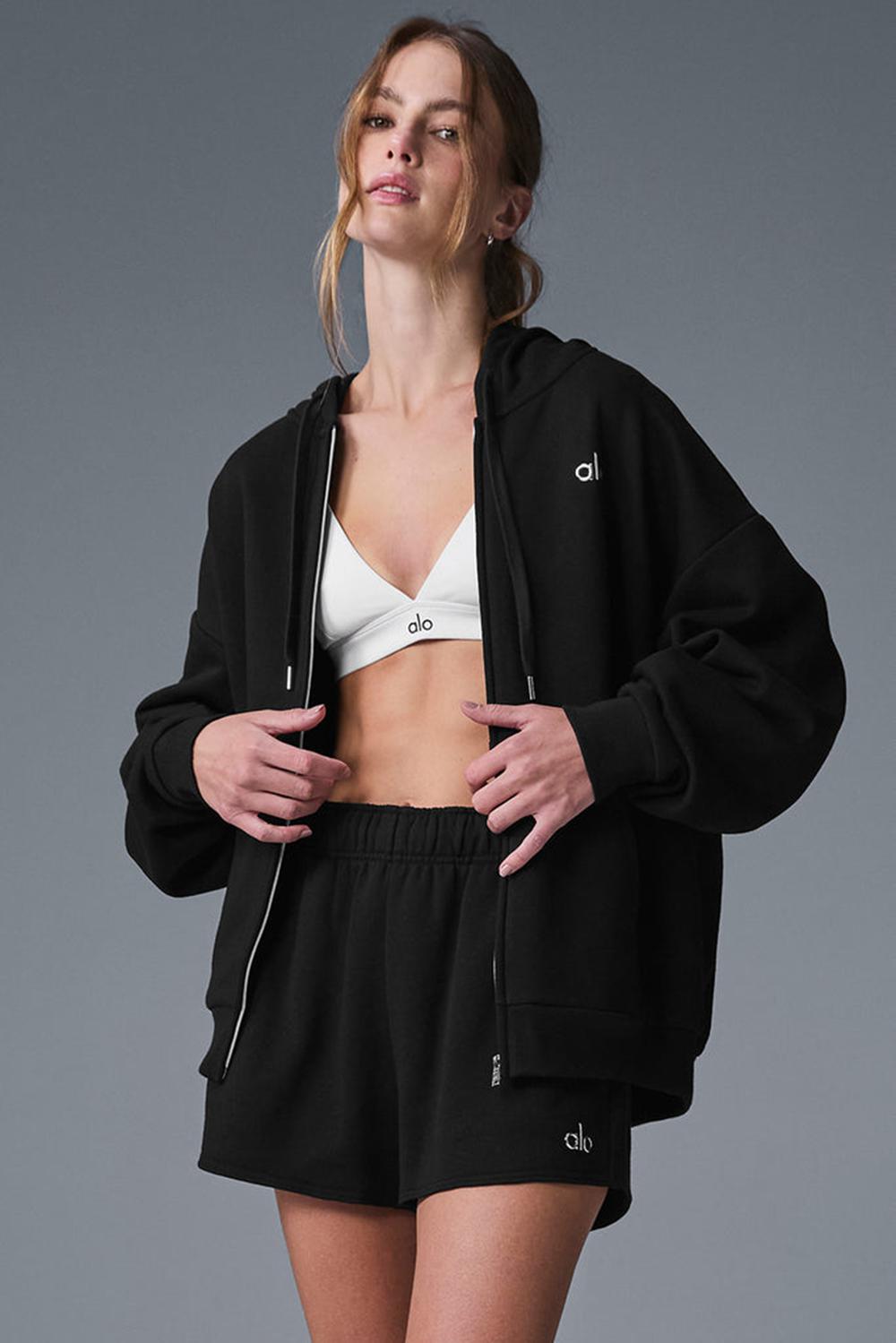 Black Women Alo Yoga Accolade Full Zip Hoodie | Australia  45692-LMZT