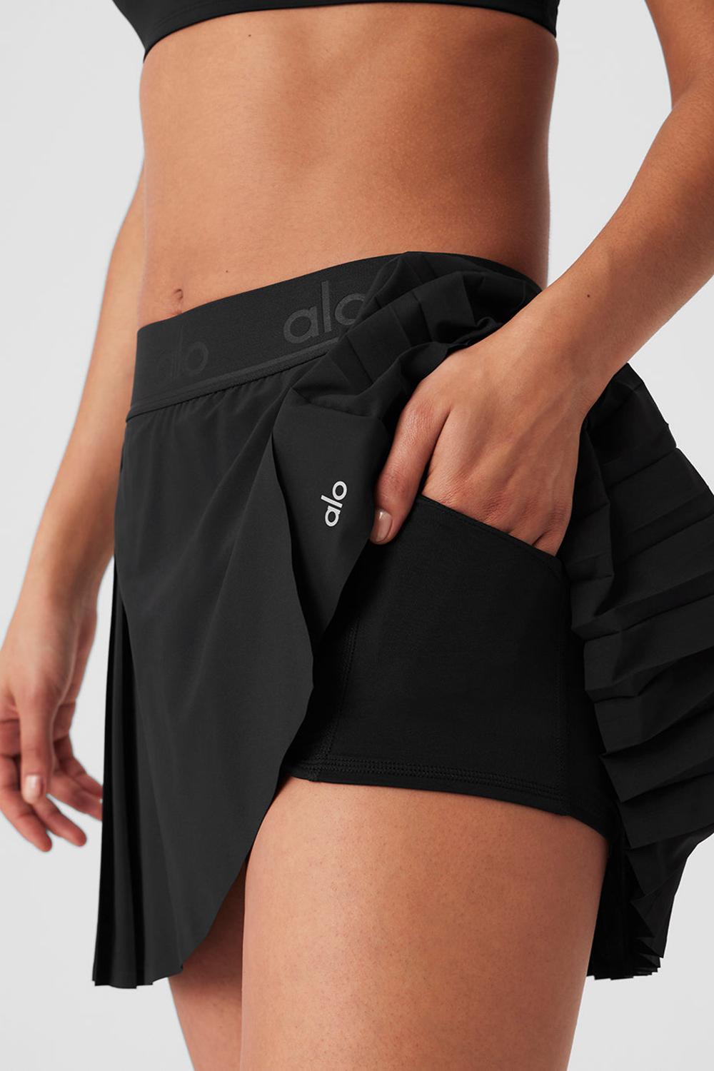 Black Women Alo Yoga Aces Tennis Skirt | Australia  13627-BAHI