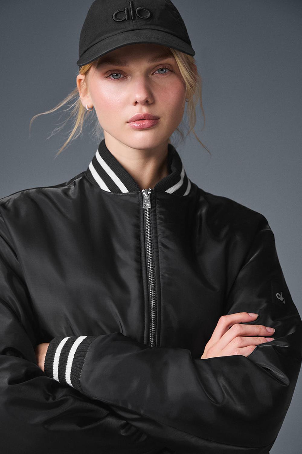 Black Women Alo Yoga Afterglow Varsity Jacket | Australia  96735-QEMJ