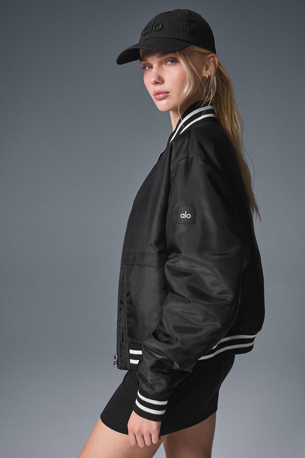 Black Women Alo Yoga Afterglow Varsity Jacket | Australia  96735-QEMJ