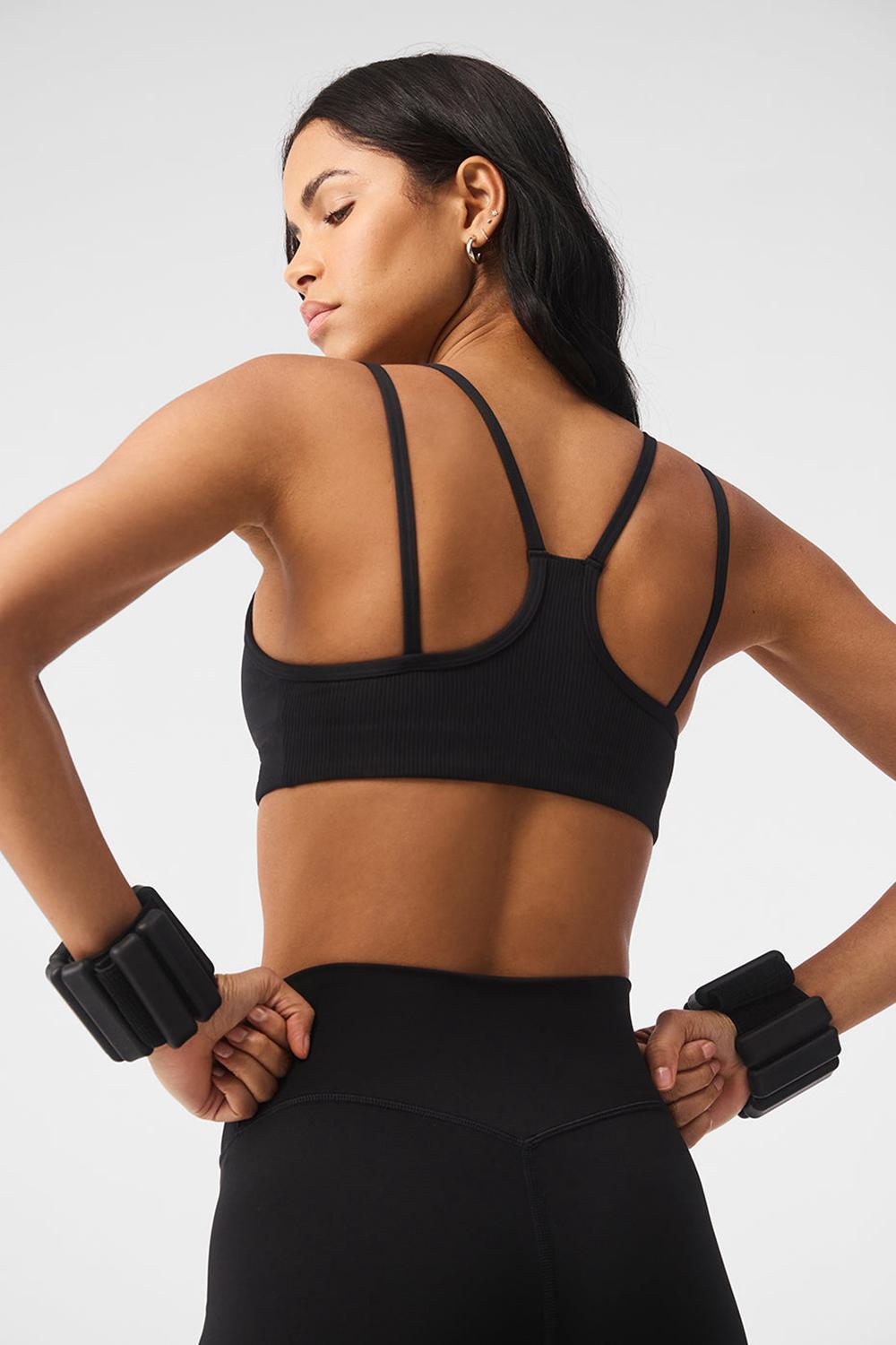 Black Women Alo Yoga Airlift Ribbed Jump Start V-Neck Bra | Australia  09361-ZYDJ