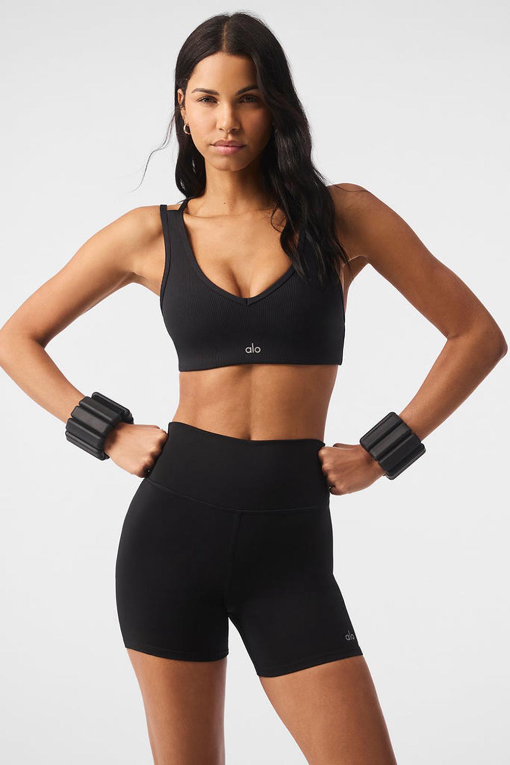 Black Women Alo Yoga Airlift Ribbed Jump Start V-Neck Bra | Australia  09361-ZYDJ