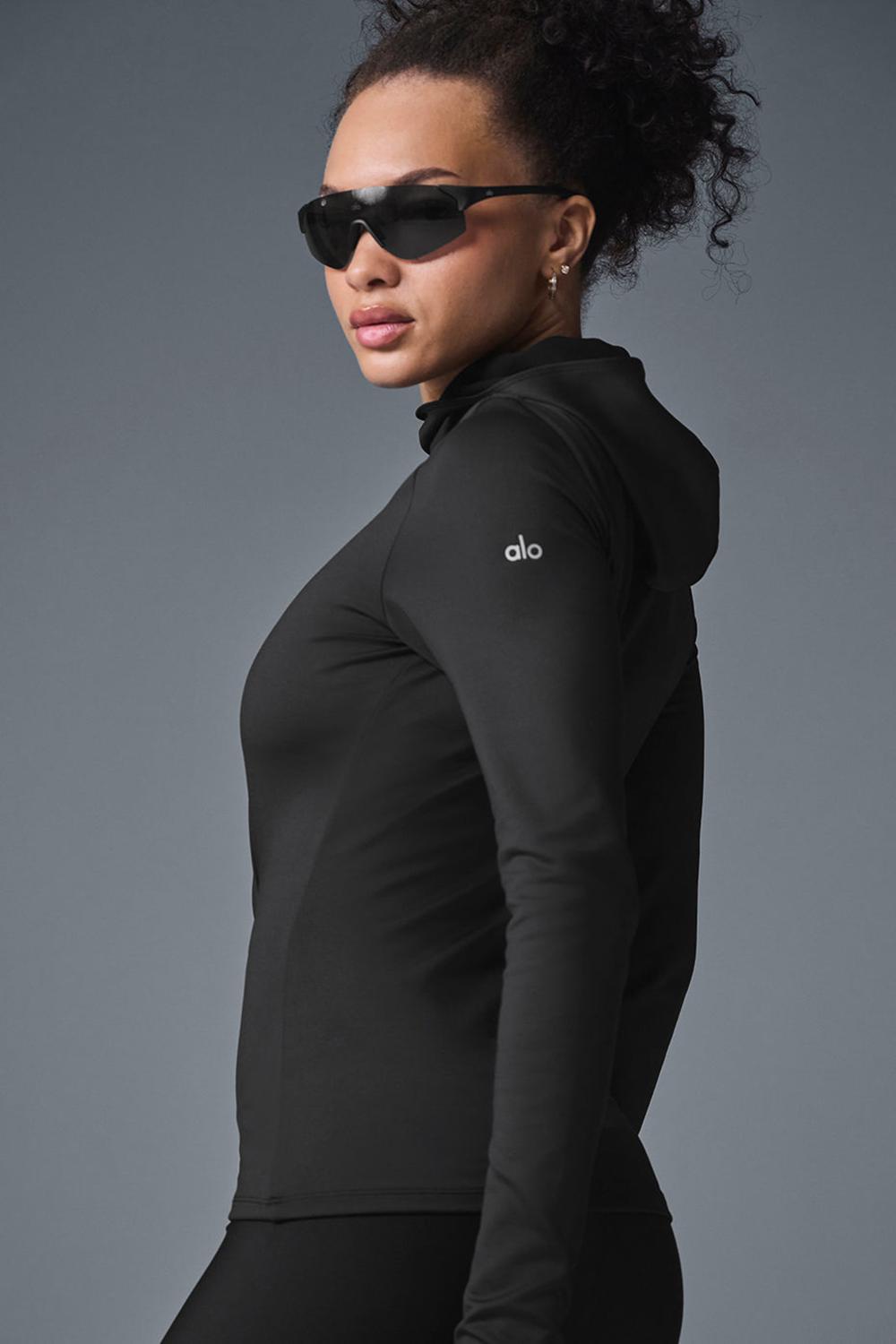 Black Women Alo Yoga Airlift Winter Warm Runner Hoodie | Australia  37924-DNYL