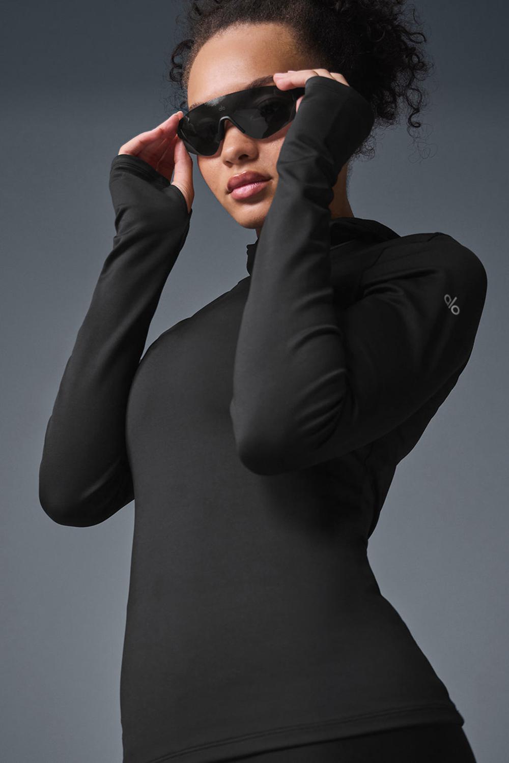 Black Women Alo Yoga Airlift Winter Warm Runner Hoodie | Australia  37924-DNYL