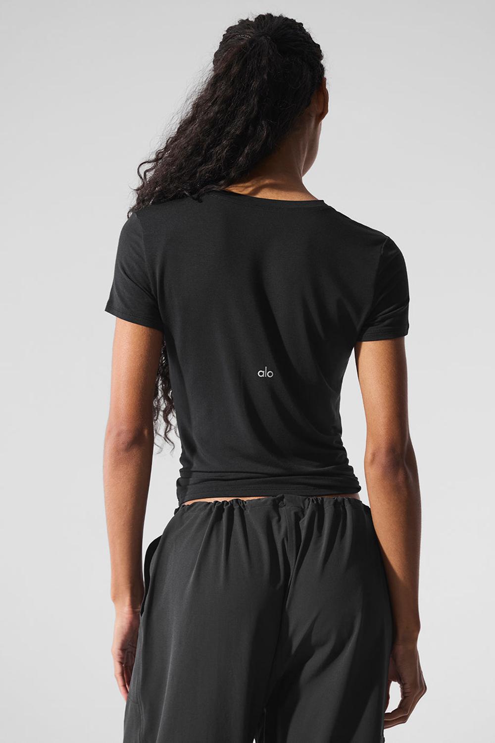 Black Women Alo Yoga All Day Short Sleeve | Australia  70364-SPEO