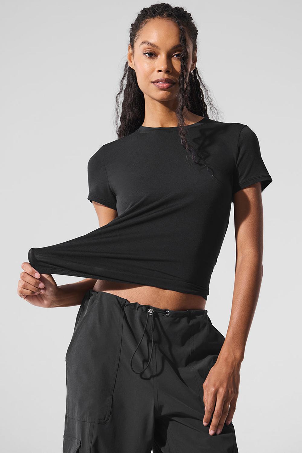 Black Women Alo Yoga All Day Short Sleeve | Australia  70364-SPEO