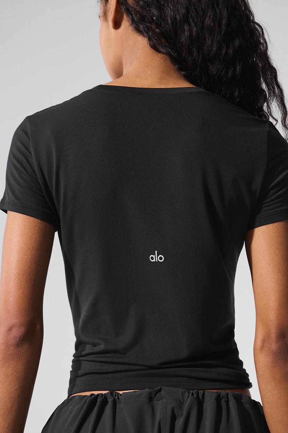 Black Women Alo Yoga All Day Short Sleeve | Australia  70364-SPEO