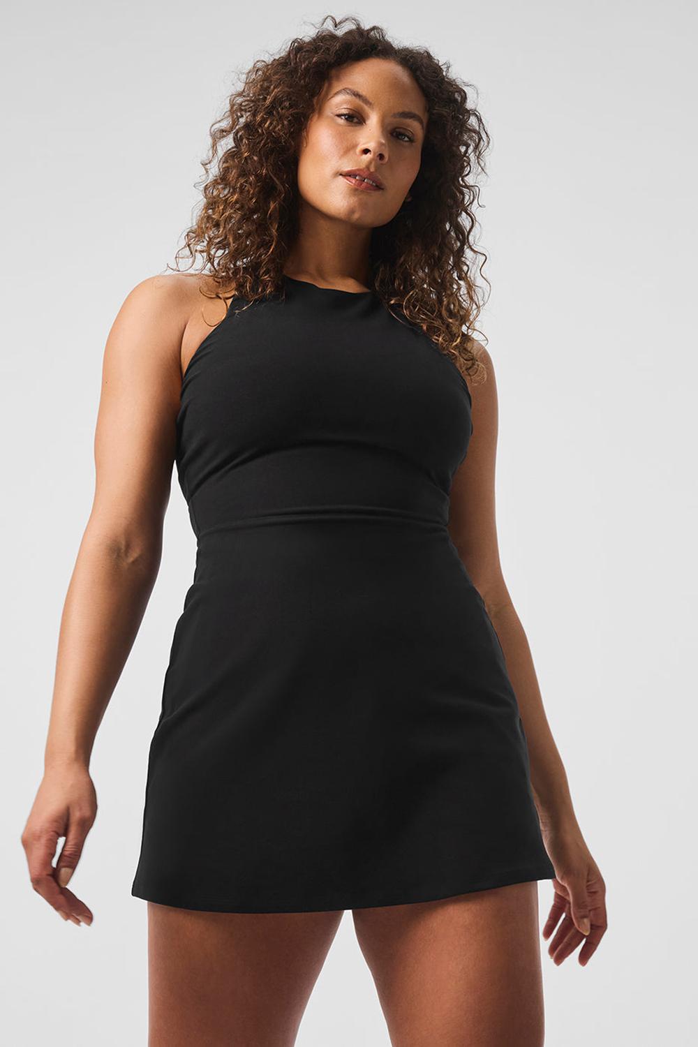 Black Women Alo Yoga Alosoft Backspin Dress | Australia  16845-EVSG