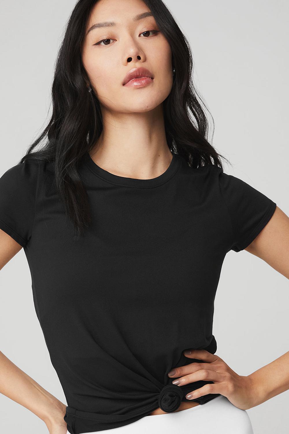 Black Women Alo Yoga Alosoft Finesse Tee | Australia  90631-XKVF