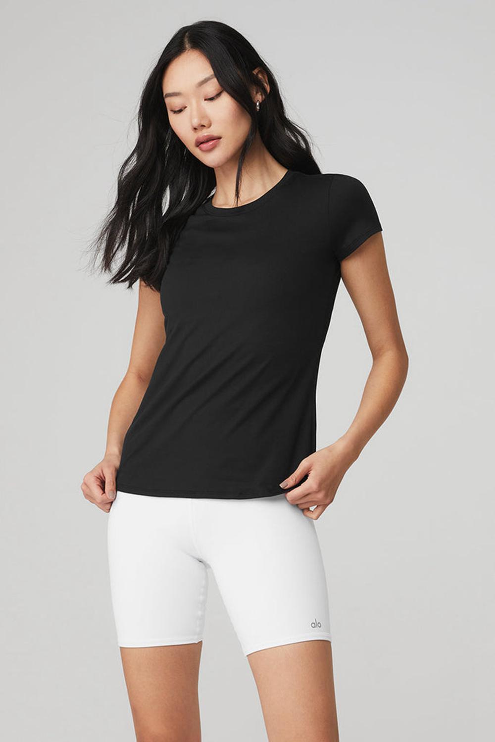 Black Women Alo Yoga Alosoft Finesse Tee | Australia  90631-XKVF