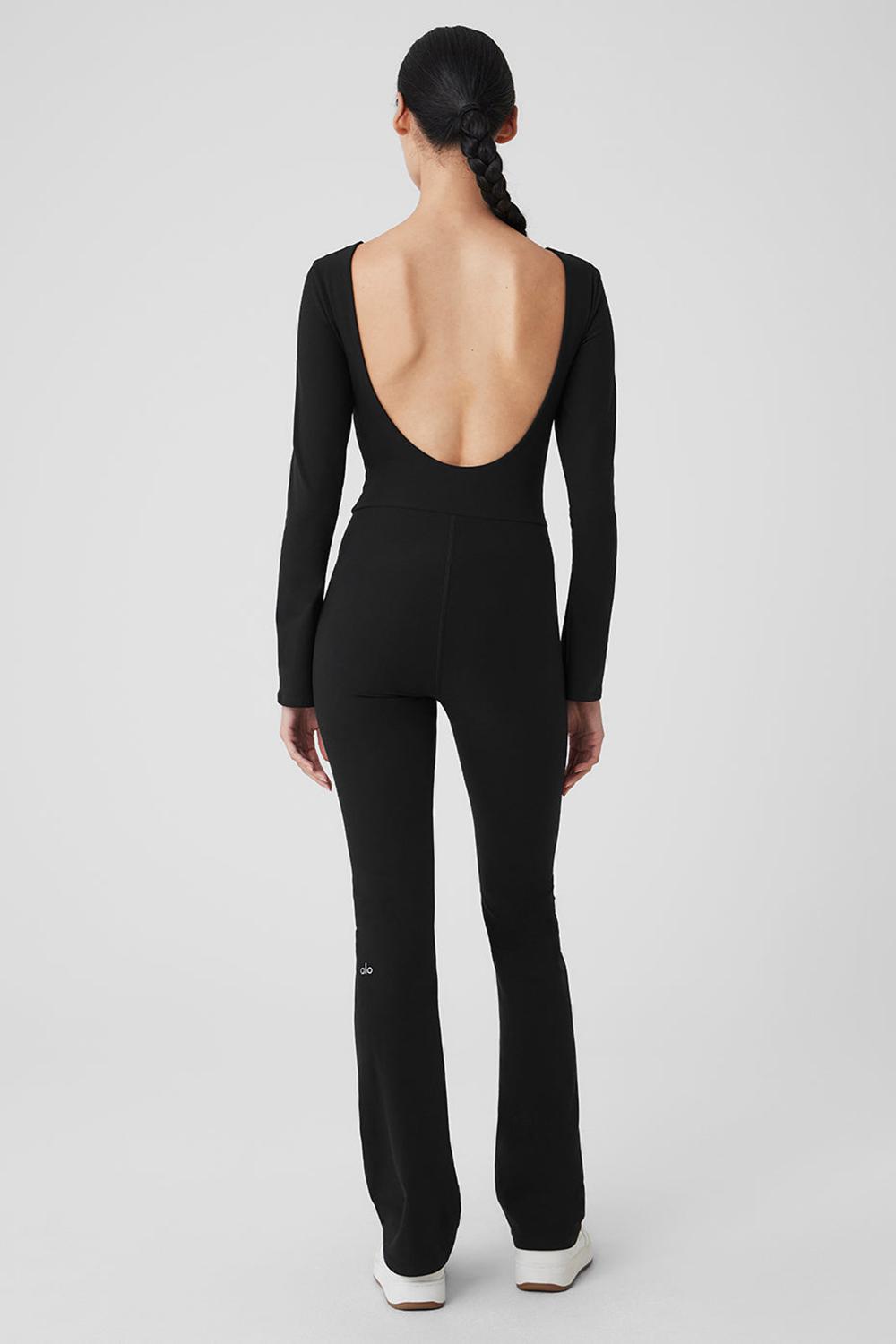 Black Women Alo Yoga Alosoft Melody Full Length Bootcut Onesie | Australia  79163-FKXA