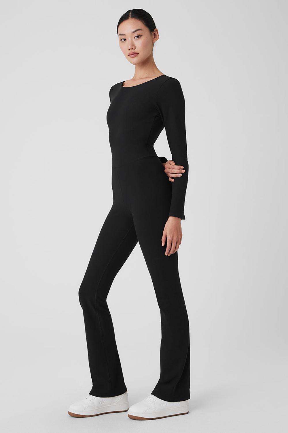 Black Women Alo Yoga Alosoft Melody Full Length Bootcut Onesie | Australia  79163-FKXA