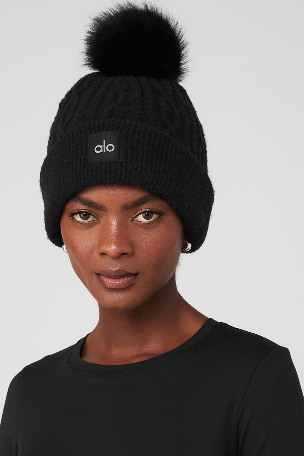 Black Women Alo Yoga Cable Knit Beanie | Australia  53267-NBUS