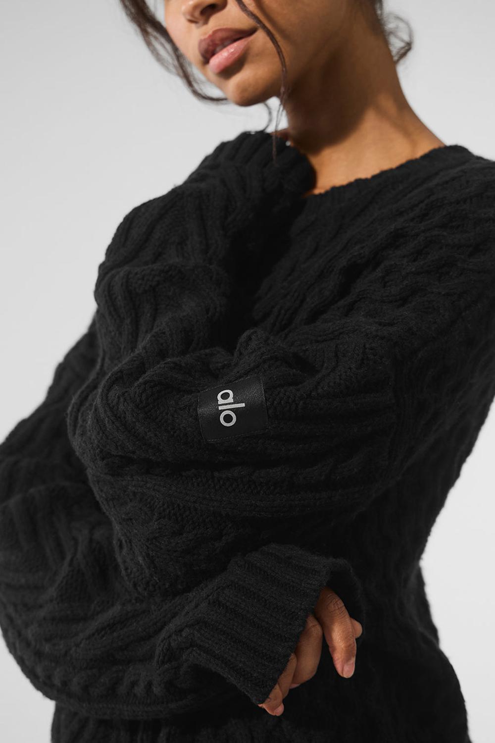 Black Women Alo Yoga Cable Knit Crew Neck Sweater | Australia  74089-SNGO