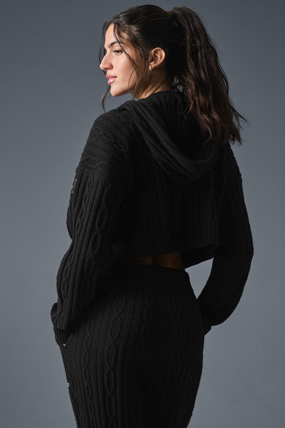Black Women Alo Yoga Cable Knit Winter Bliss Hoodie | Australia  49576-FYXD