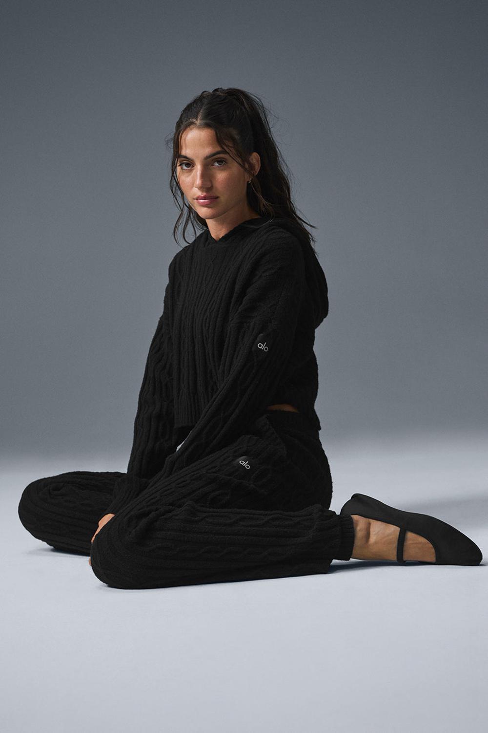 Black Women Alo Yoga Cable Knit Winter Bliss Hoodie | Australia  49576-FYXD