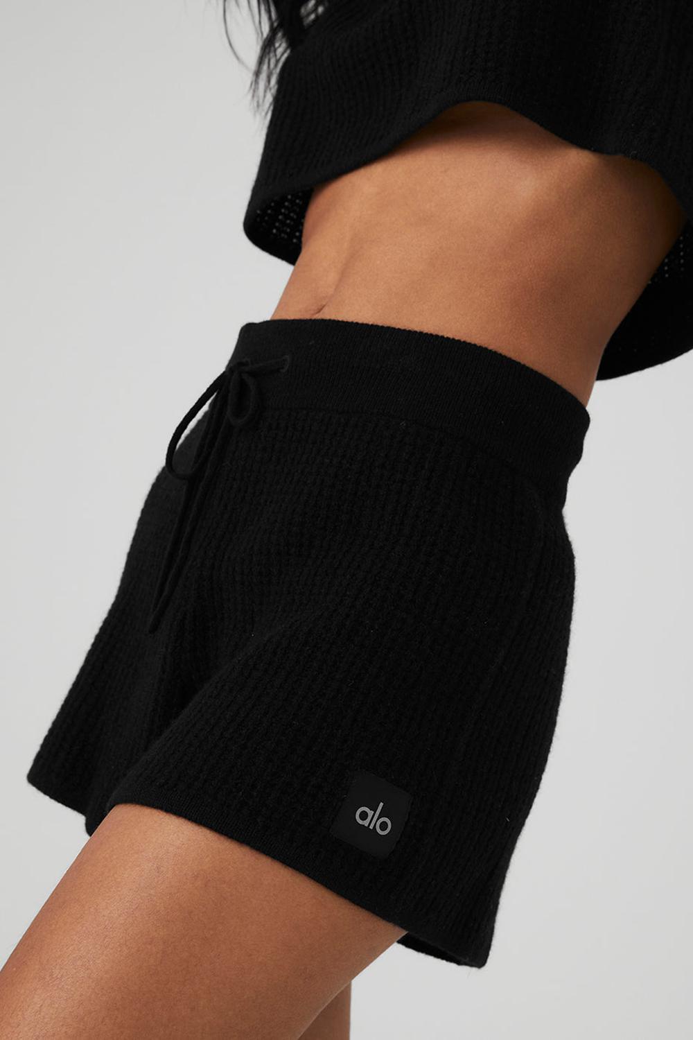 Black Women Alo Yoga Cashmere High-Waist Plush Waffle Short | Australia  75920-DIKW
