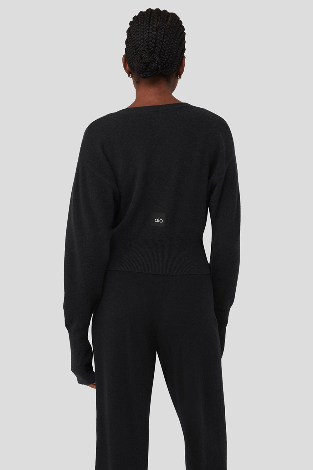 Black Women Alo Yoga Cashmere Jet Set Cardigan | Australia  83740-AFKU