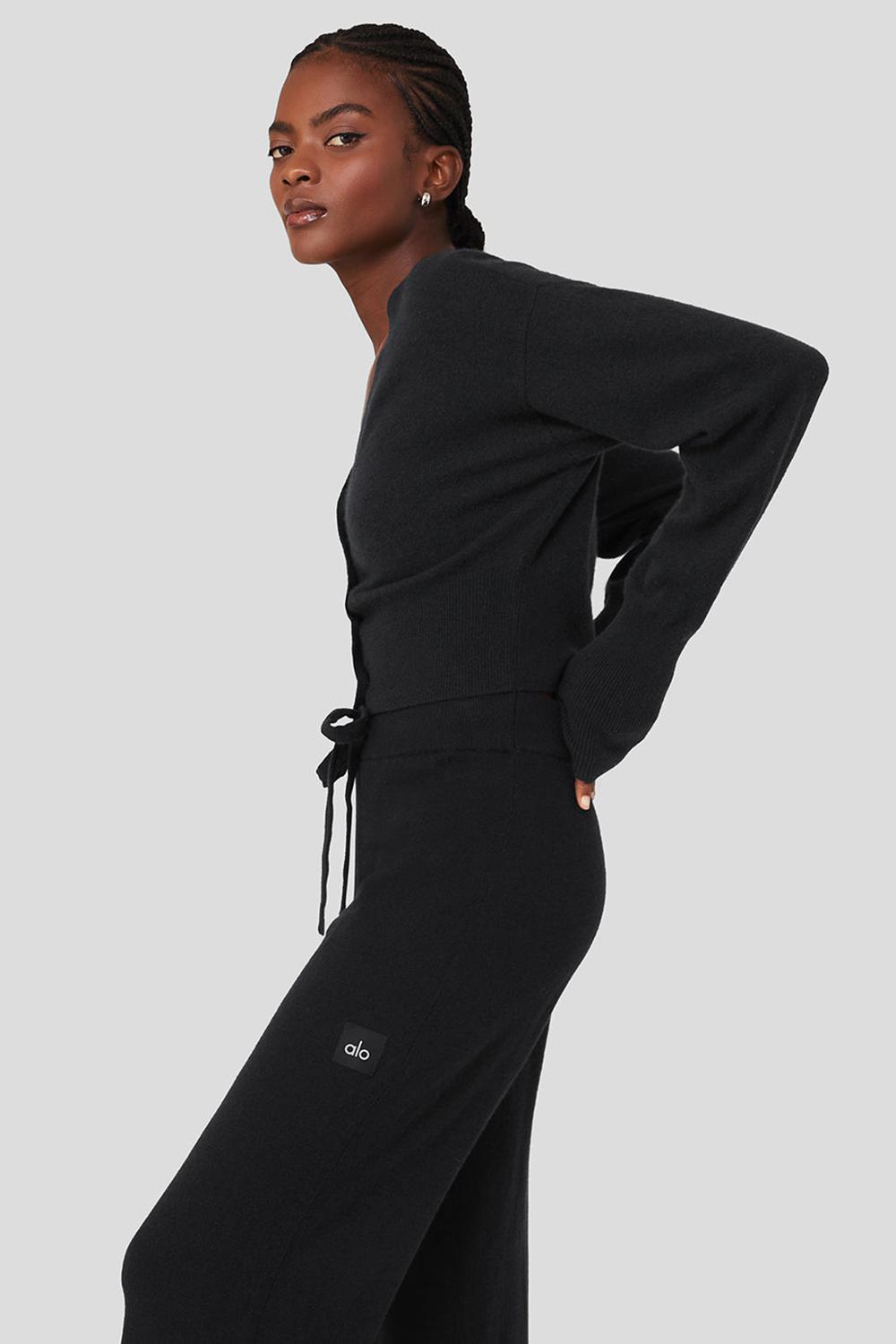 Black Women Alo Yoga Cashmere Jet Set Cardigan | Australia  83740-AFKU