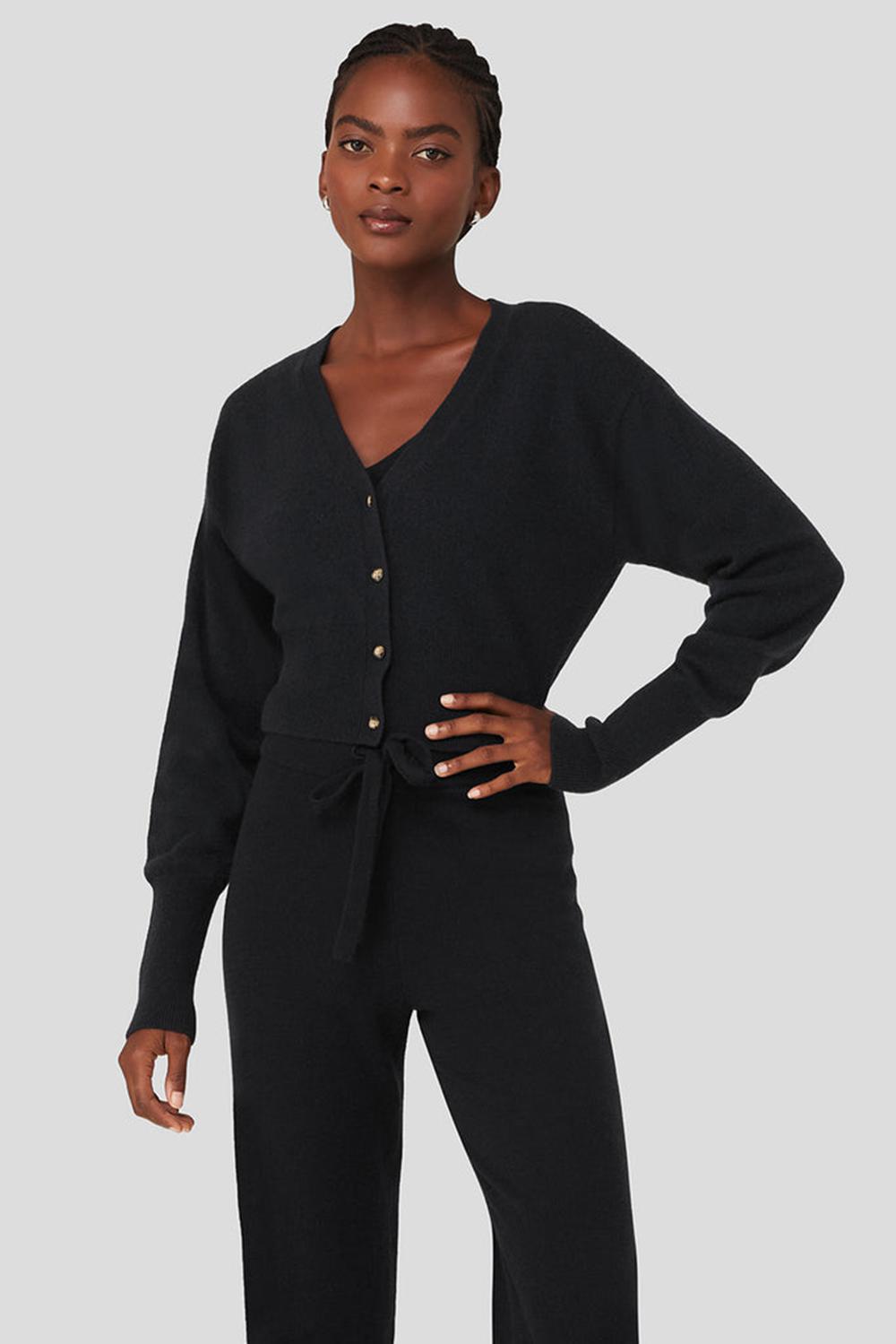 Black Women Alo Yoga Cashmere Jet Set Cardigan | Australia  83740-AFKU