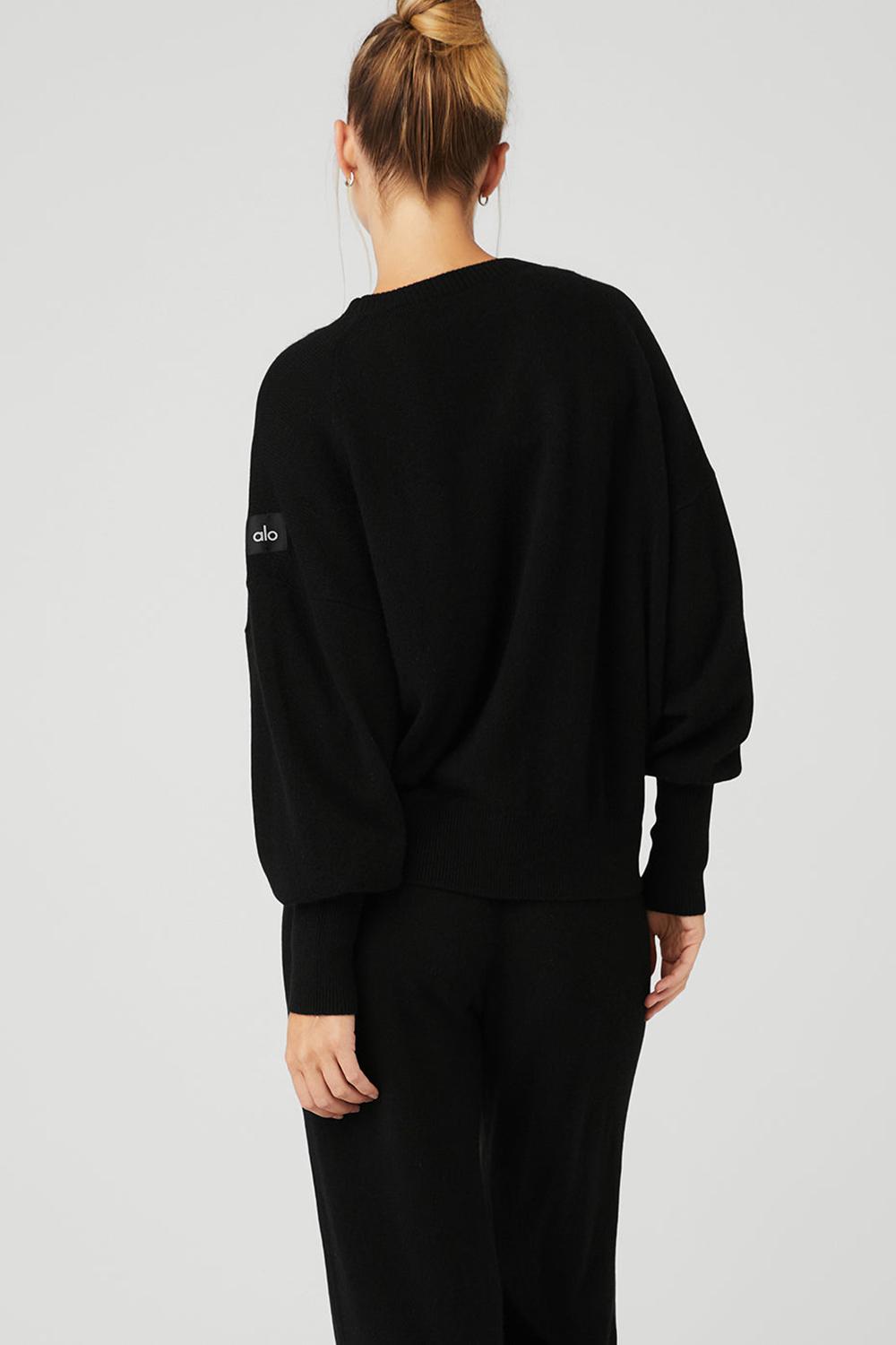 Black Women Alo Yoga Cashmere Jet Set Crew Sweatshirt | Australia  89206-CRGI