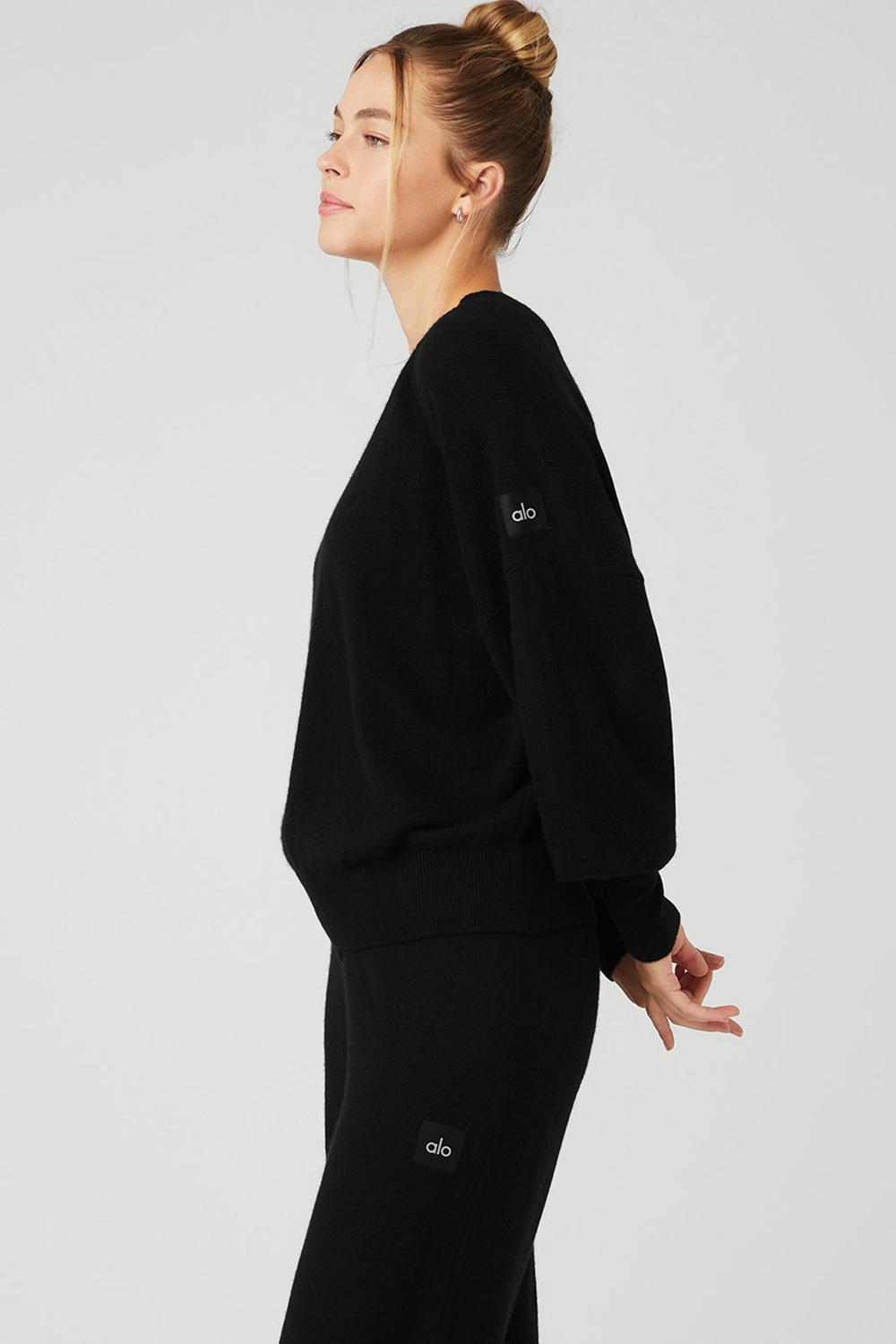 Black Women Alo Yoga Cashmere Jet Set Crew Sweatshirt | Australia  89206-CRGI