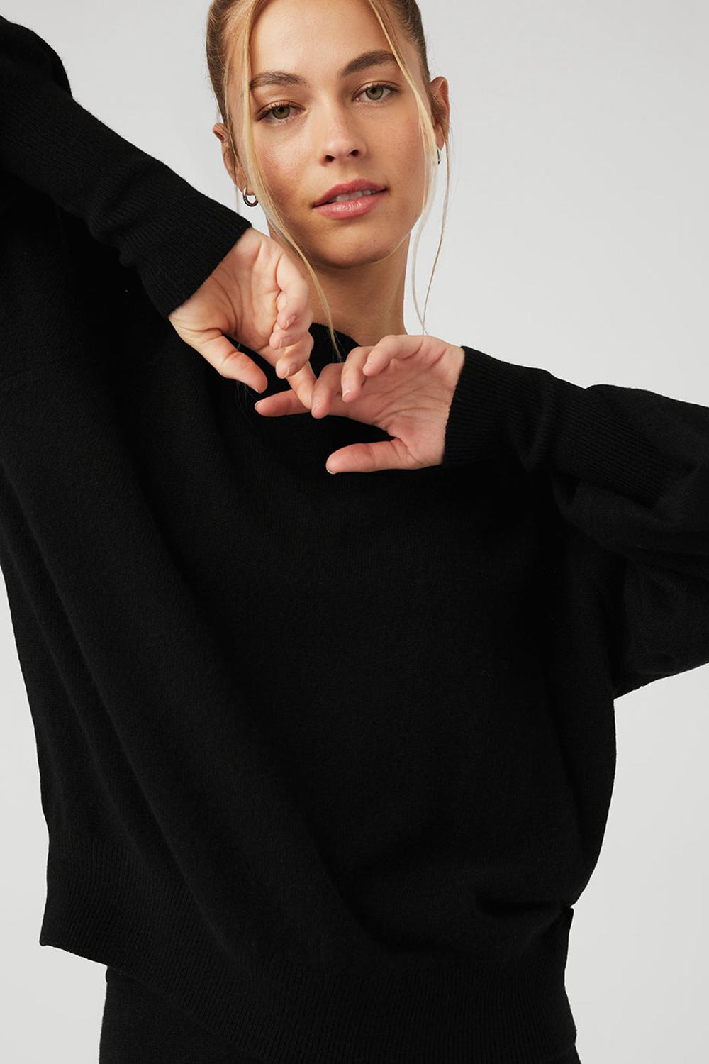 Black Women Alo Yoga Cashmere Jet Set Crew Sweatshirt | Australia  89206-CRGI