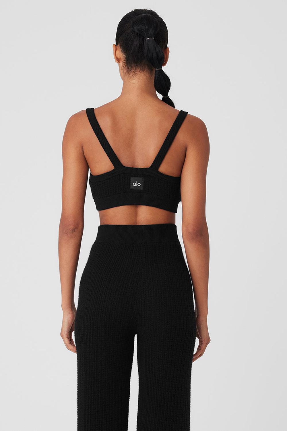 Black Women Alo Yoga Cashmere Plush Waffle V-Neck Bra | Australia  81375-DKYE