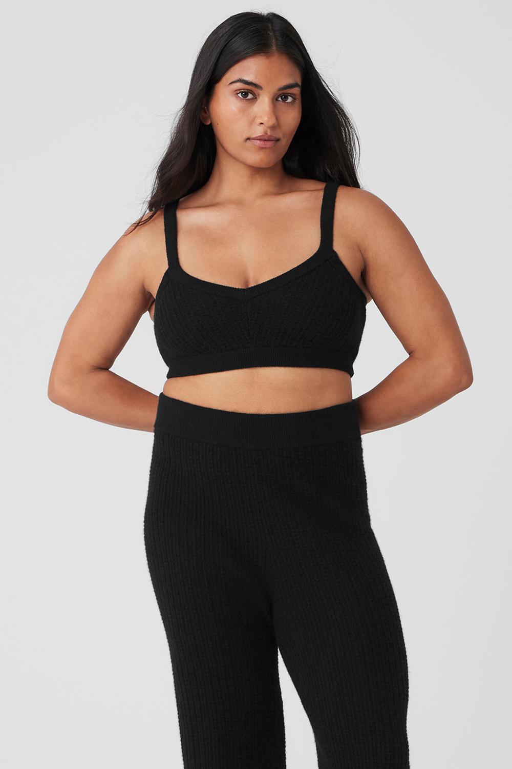 Black Women Alo Yoga Cashmere Plush Waffle V-Neck Bra | Australia  81375-DKYE