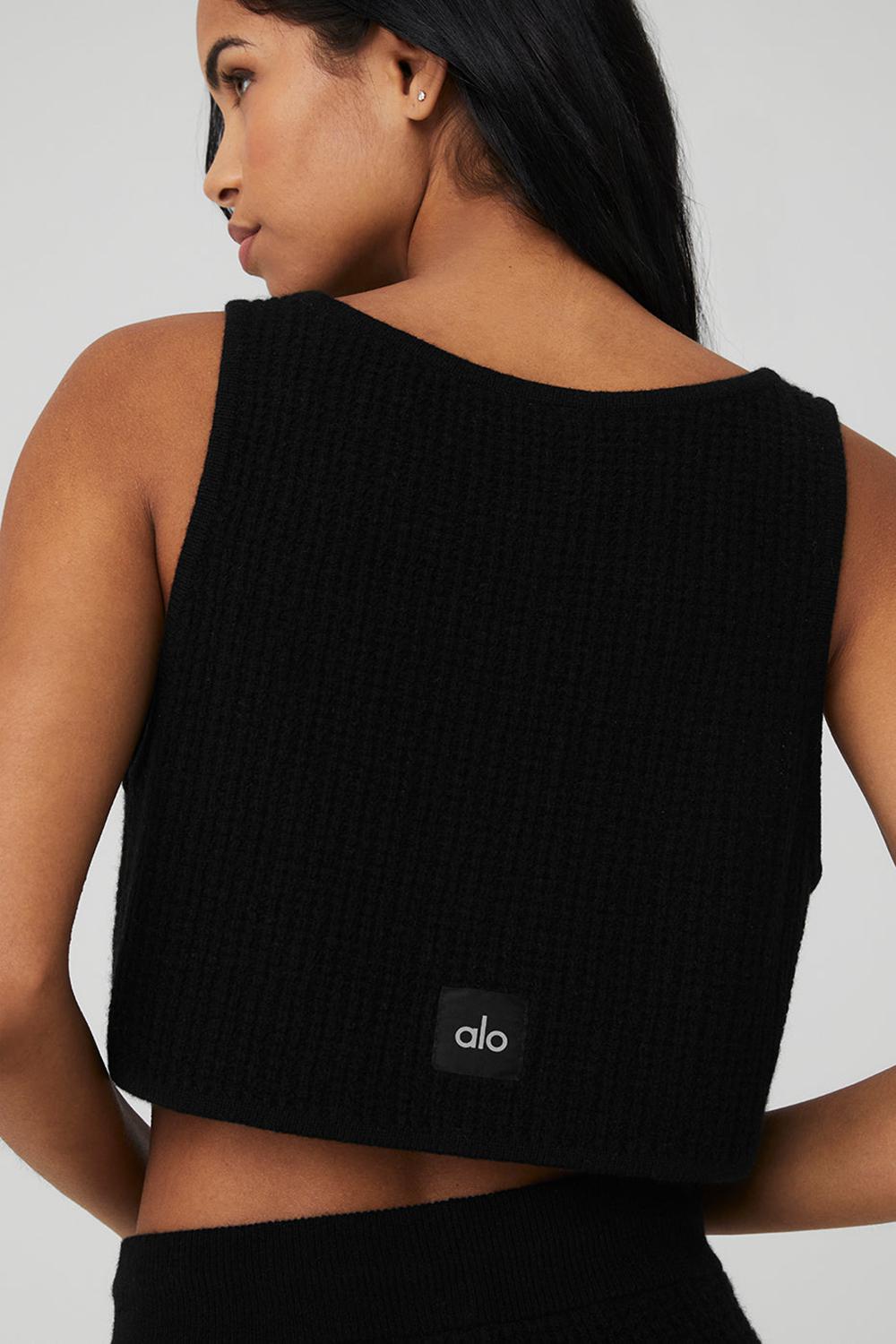 Black Women Alo Yoga Cashmere Plush Waffle Cropped Tank | Australia  64351-KTUZ