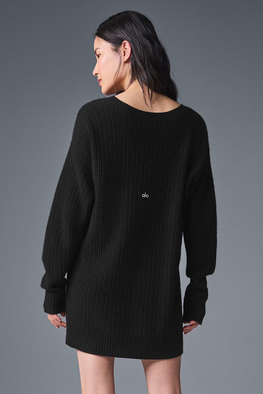 Black Women Alo Yoga Cashmere Plush Waffle Dress | Australia  15968-UYGR