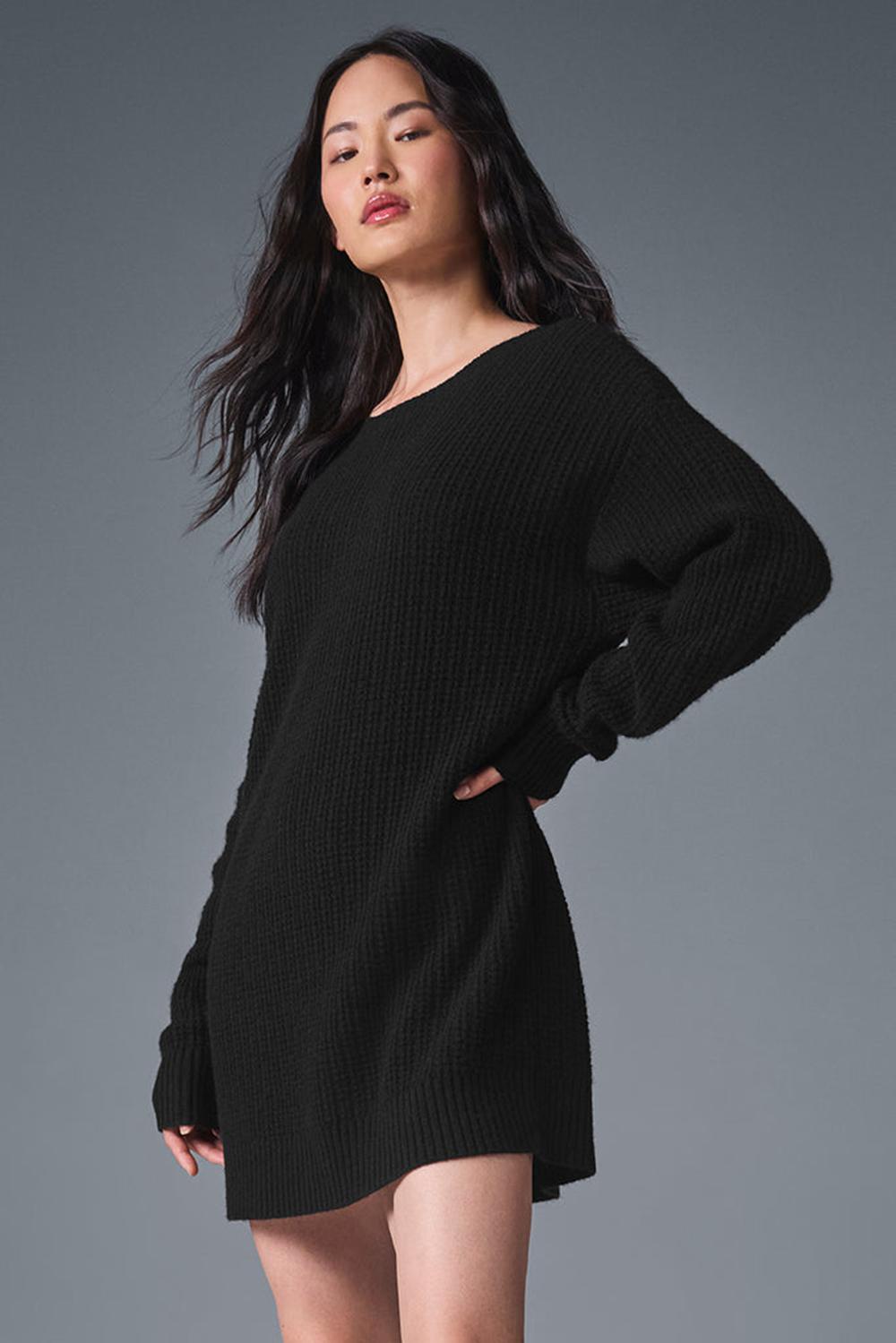 Black Women Alo Yoga Cashmere Plush Waffle Dress | Australia  15968-UYGR