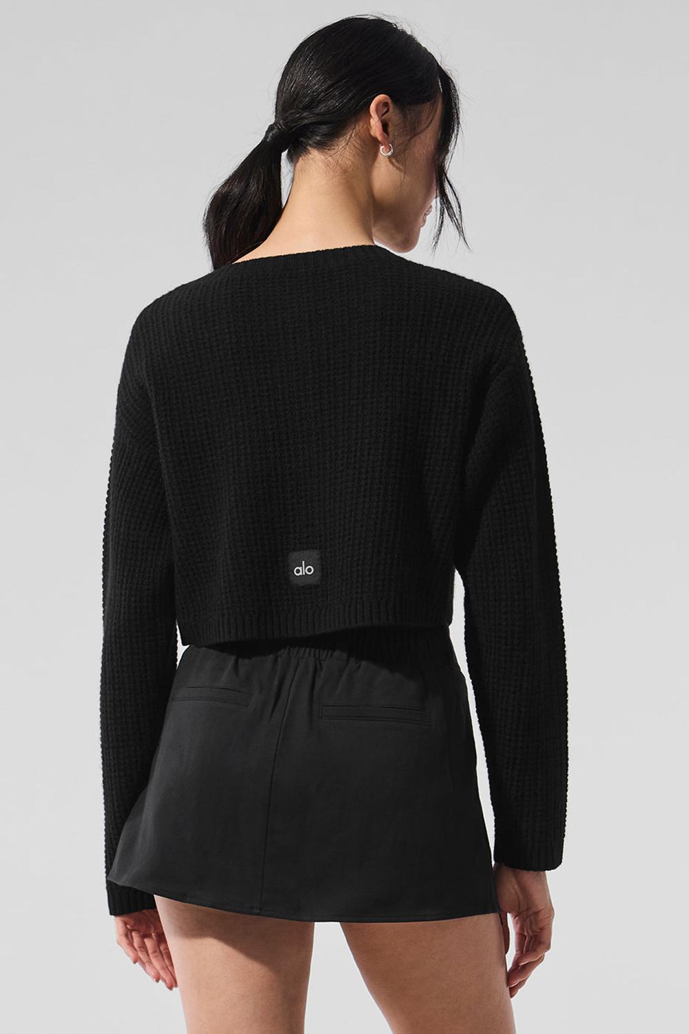 Black Women Alo Yoga Cashmere Plush Waffle Cardigan | Australia  71938-PTYL