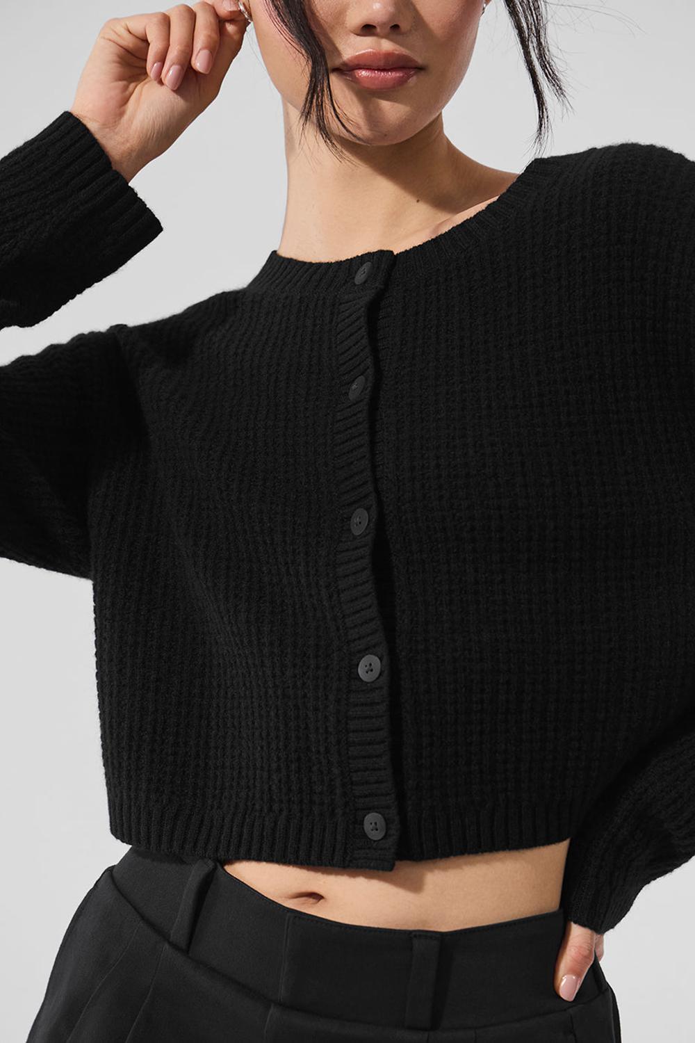 Black Women Alo Yoga Cashmere Plush Waffle Cardigan | Australia  71938-PTYL