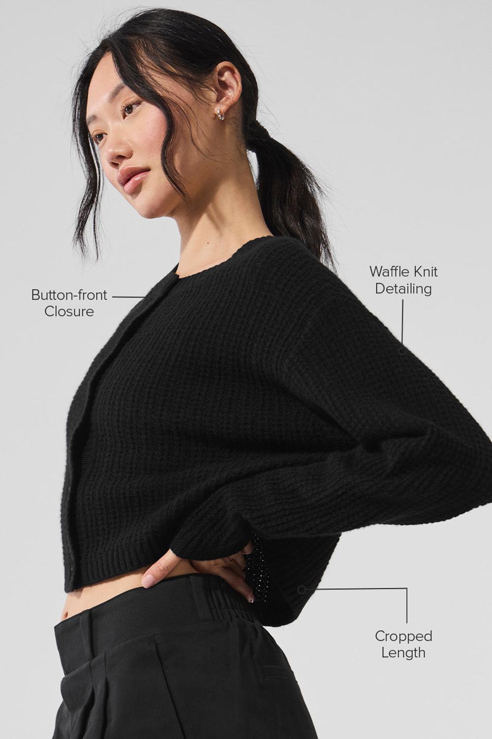 Black Women Alo Yoga Cashmere Plush Waffle Cardigan | Australia  71938-PTYL