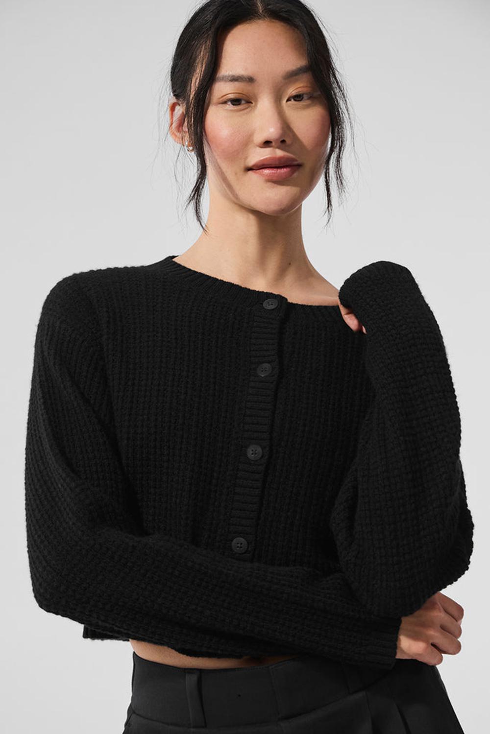 Black Women Alo Yoga Cashmere Plush Waffle Cardigan | Australia  71938-PTYL