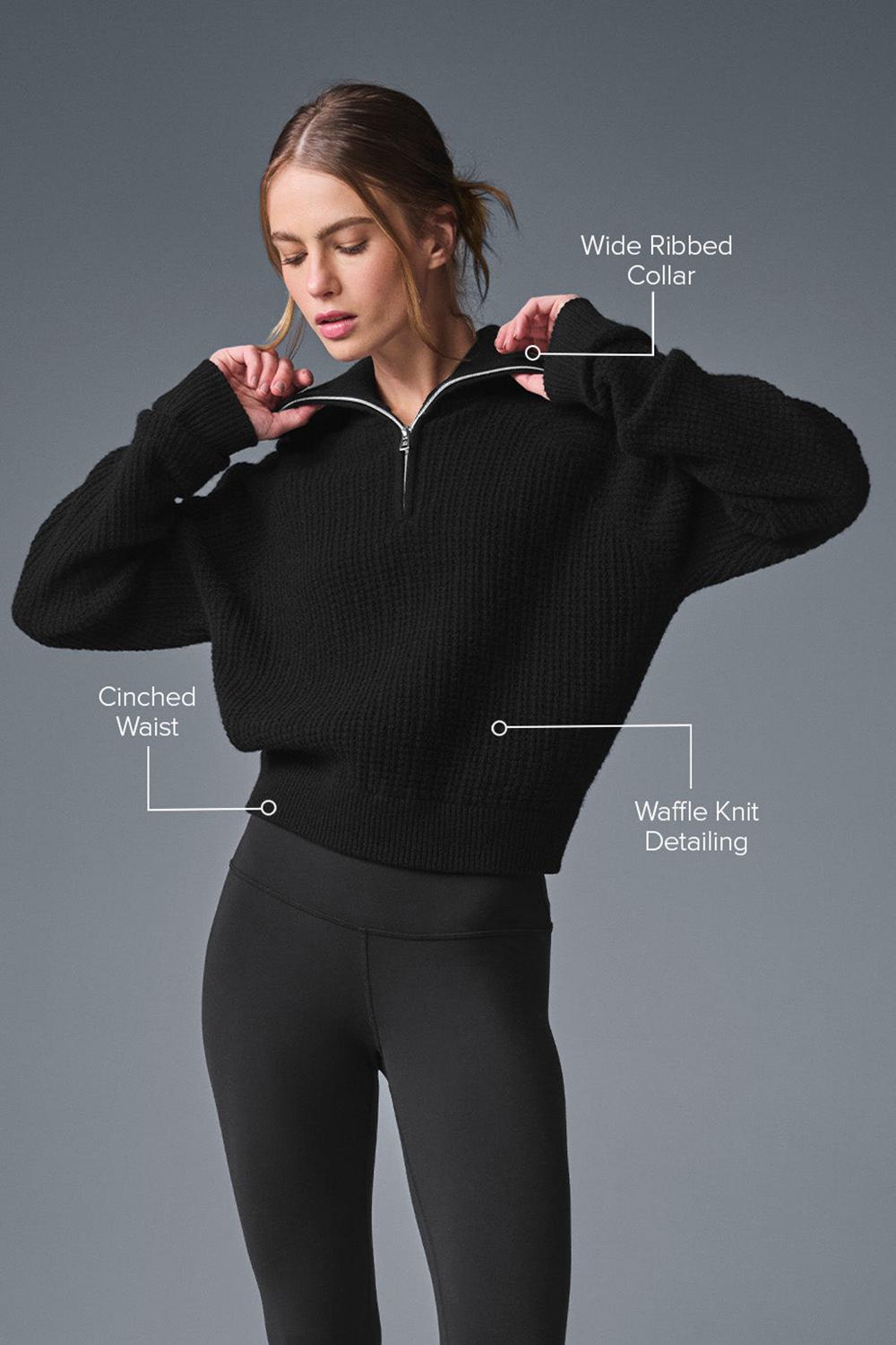 Black Women Alo Yoga Cashmere Plush Waffle 1/4 Zip Pullover | Australia  01984-NXYK