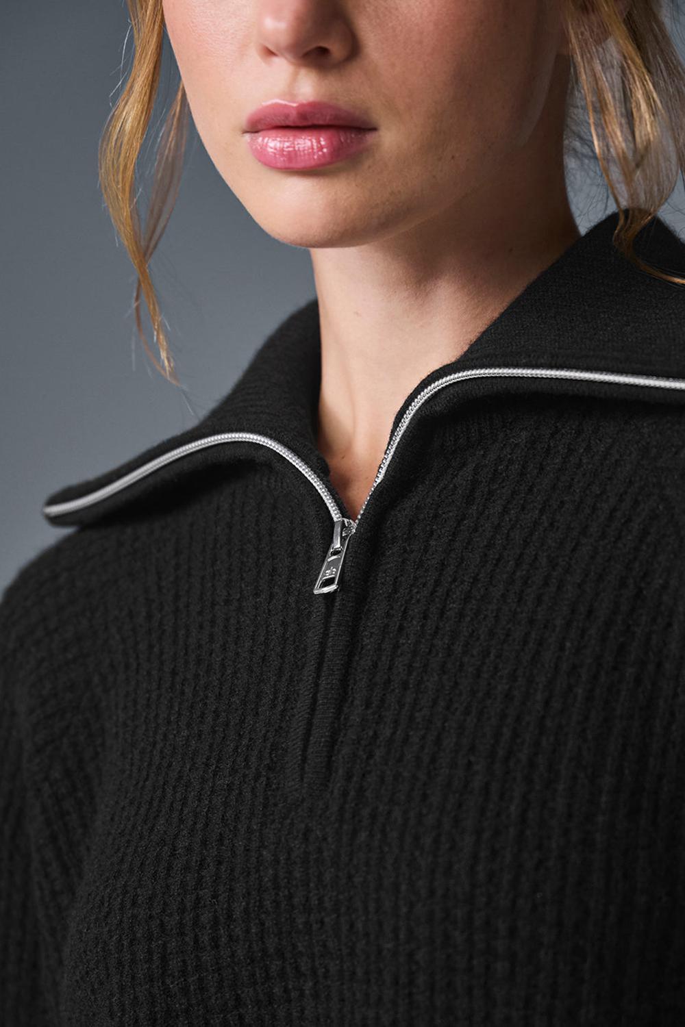 Black Women Alo Yoga Cashmere Plush Waffle 1/4 Zip Pullover | Australia  01984-NXYK
