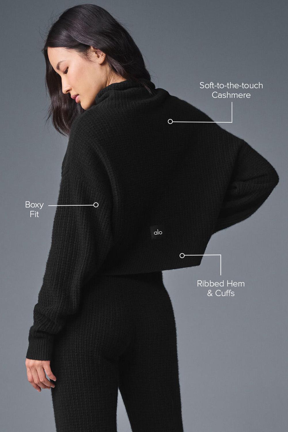 Black Women Alo Yoga Cashmere Plush Waffle Turtleneck Pullover | Australia  38250-ZRTK