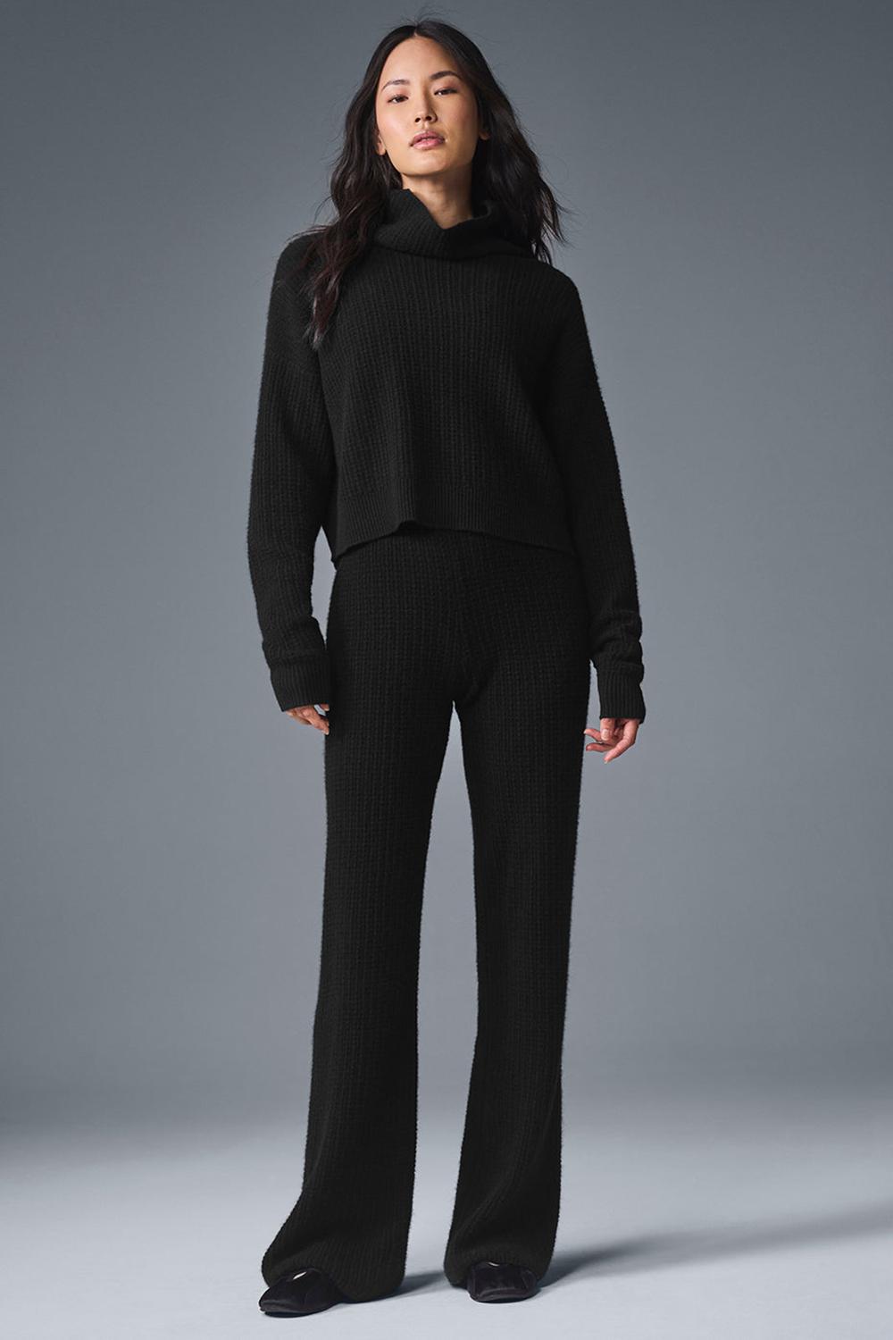 Black Women Alo Yoga Cashmere Plush Waffle Turtleneck Pullover | Australia  38250-ZRTK