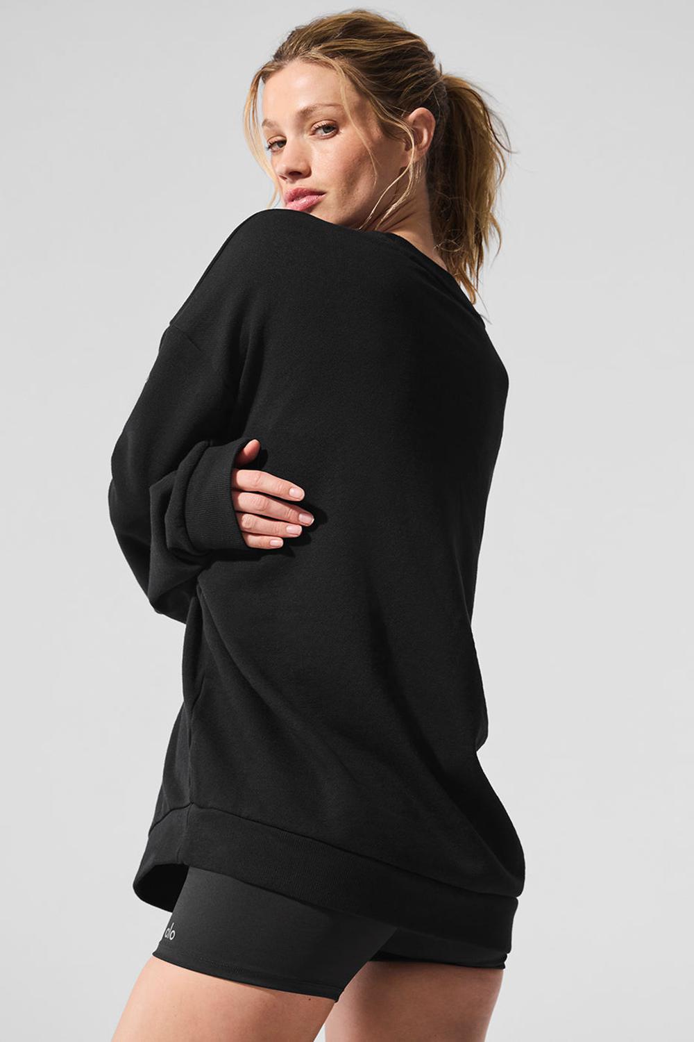 Black Women Alo Yoga Chill Crew Neck Pullover | Australia  61327-OTWI