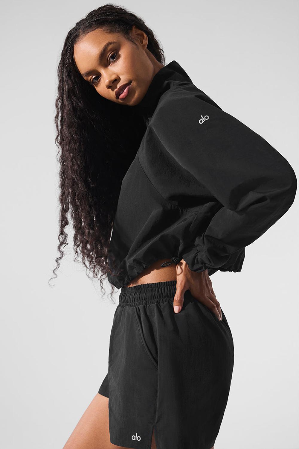 Black Women Alo Yoga Cropped 1/4 Zip Alumni Pullover | Australia  87503-VFHC