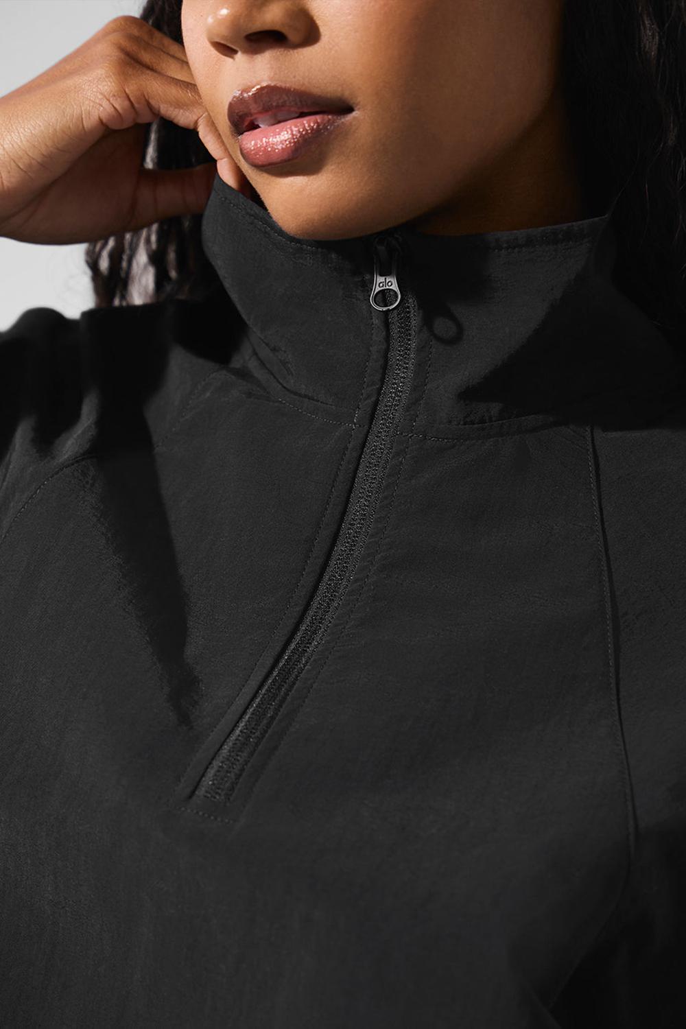 Black Women Alo Yoga Cropped 1/4 Zip Alumni Pullover | Australia  87503-VFHC
