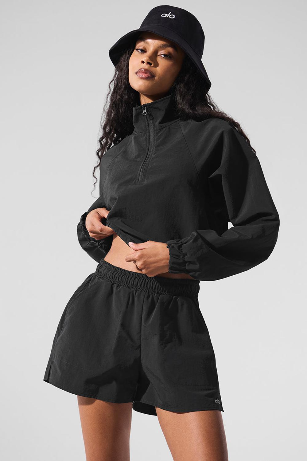 Black Women Alo Yoga Cropped 1/4 Zip Alumni Pullover | Australia  87503-VFHC