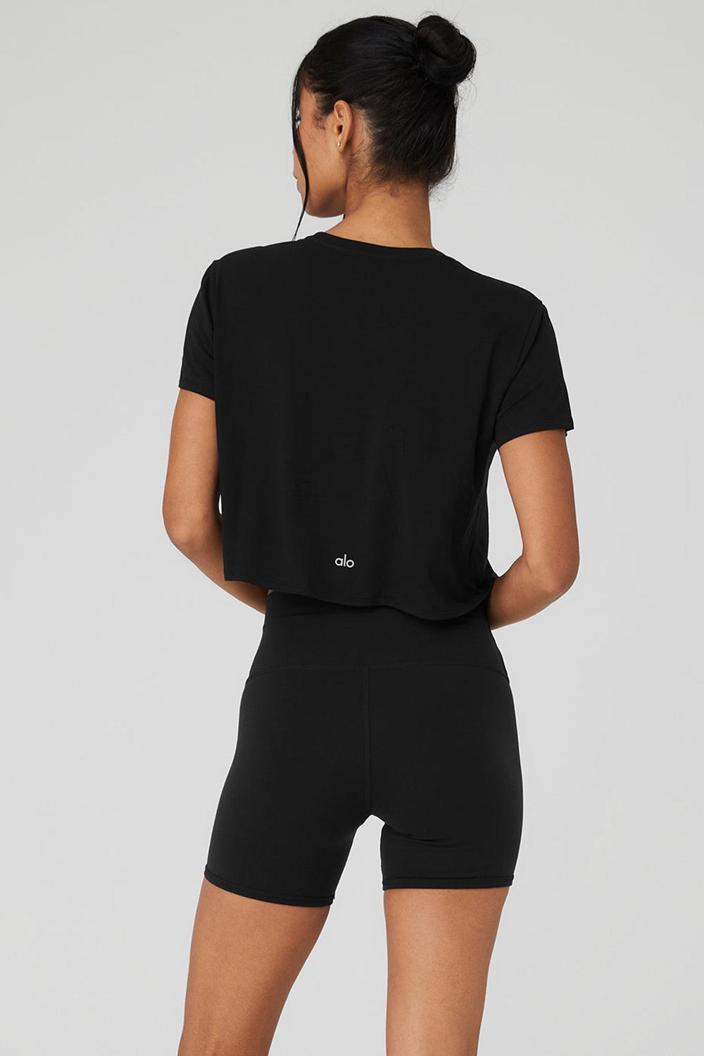 Black Women Alo Yoga Cropped All Day Short Sleeve | Australia  07512-DFTK