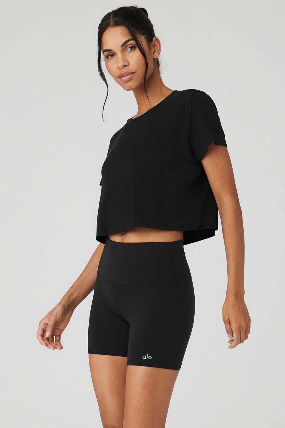 Black Women Alo Yoga Cropped All Day Short Sleeve | Australia  07512-DFTK