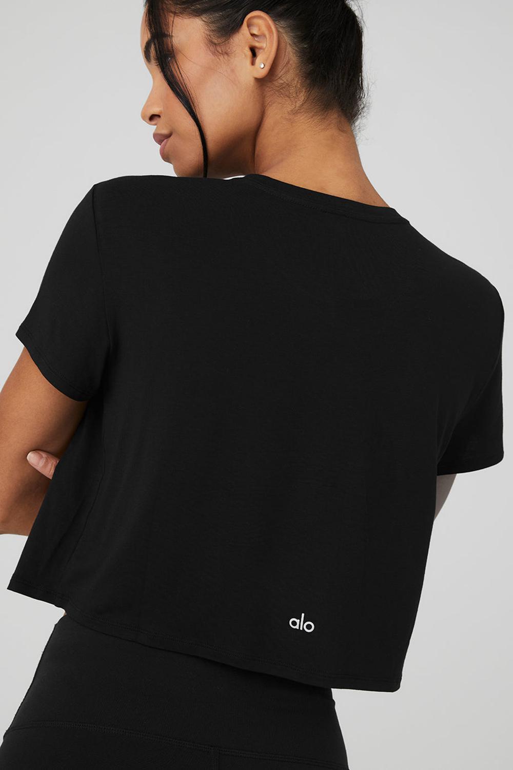 Black Women Alo Yoga Cropped All Day Short Sleeve | Australia  07512-DFTK