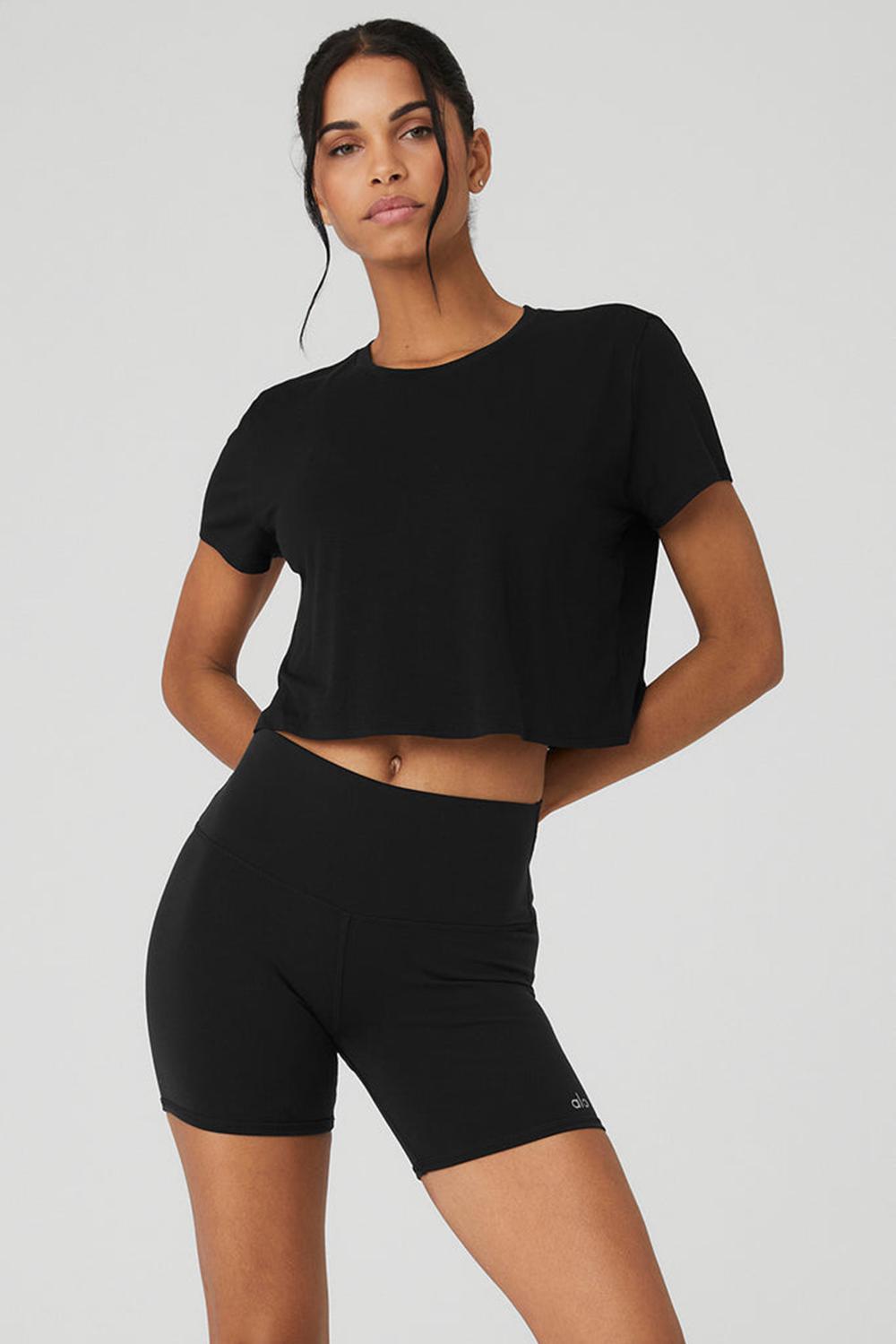 Black Women Alo Yoga Cropped All Day Short Sleeve | Australia  07512-DFTK